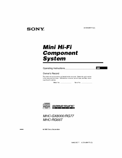 Sony MHC GR66t Manual de instrucciones del equipo Sony MHC RG66T